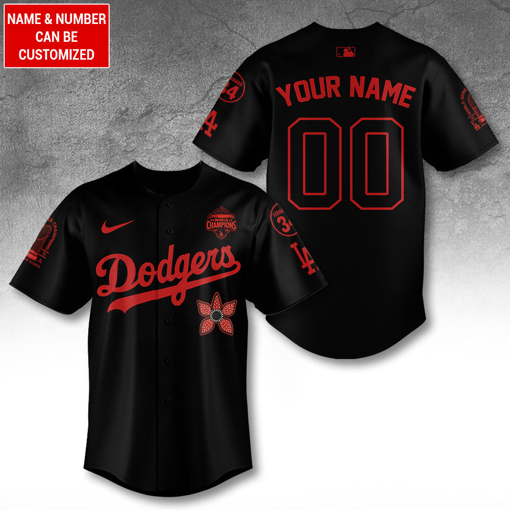 Personalized Los Angeles Dodgers 2025 Champions x Stranger Things Baseball Jersey – TANTN19118