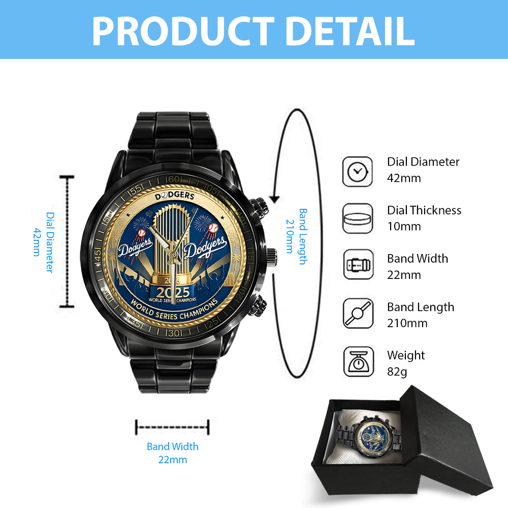Los Angeles Dodgers 2025 World Series Champions Black Stainless Steel Watch – MAITM13635