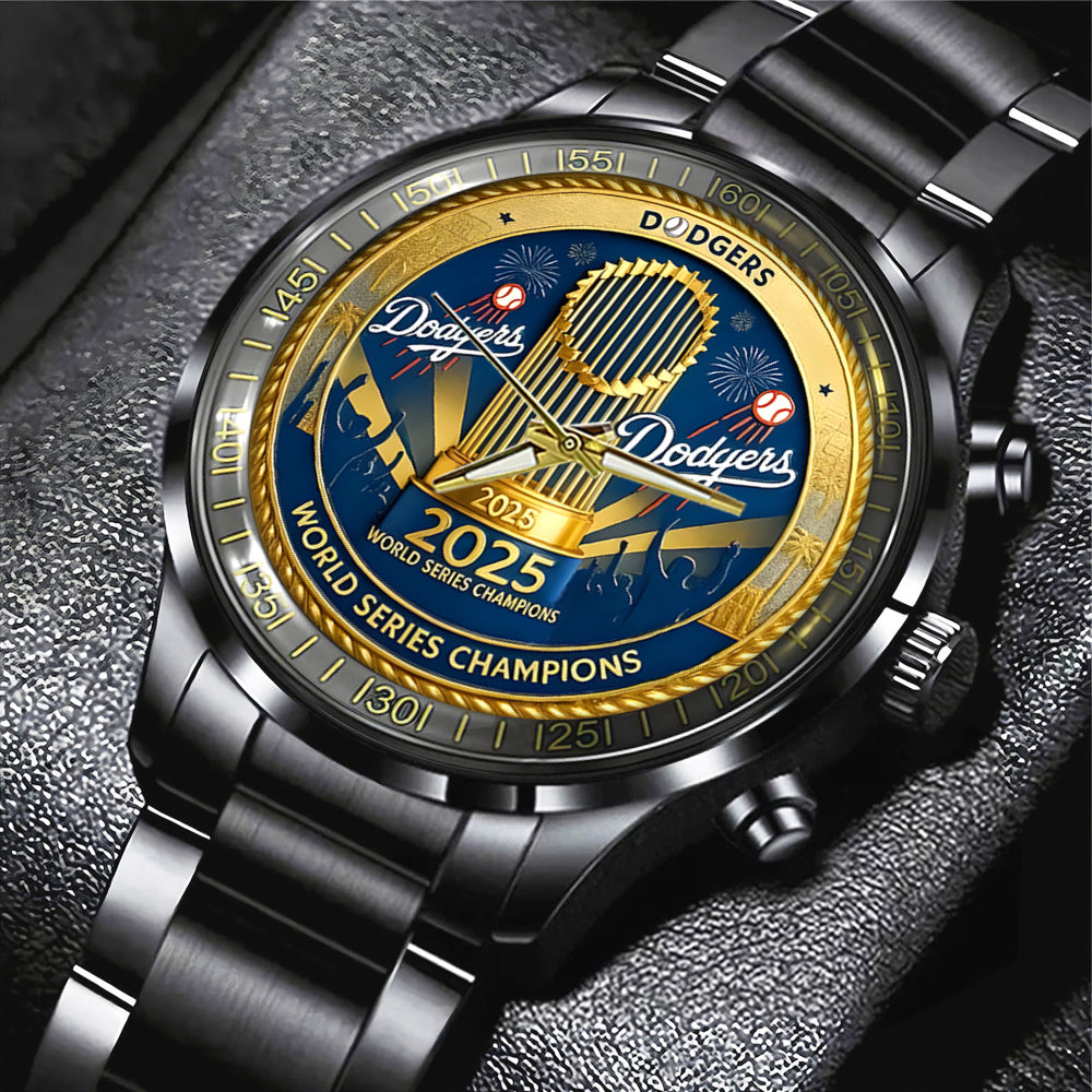 Los Angeles Dodgers 2025 World Series Champions Black Stainless Steel Watch – MAITM13635