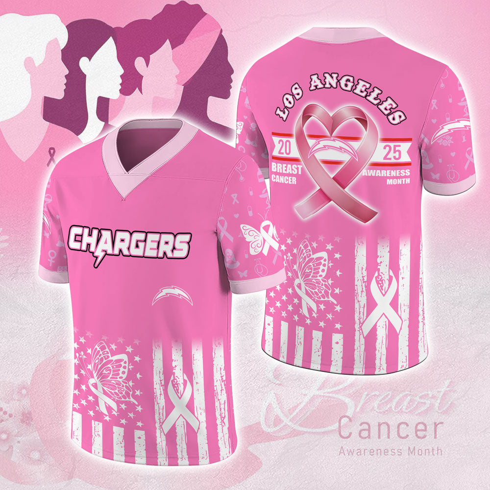 Los Angeles Chargers x Breast Cancer Awareness 2025 3D Football Jersey – MAITM12884