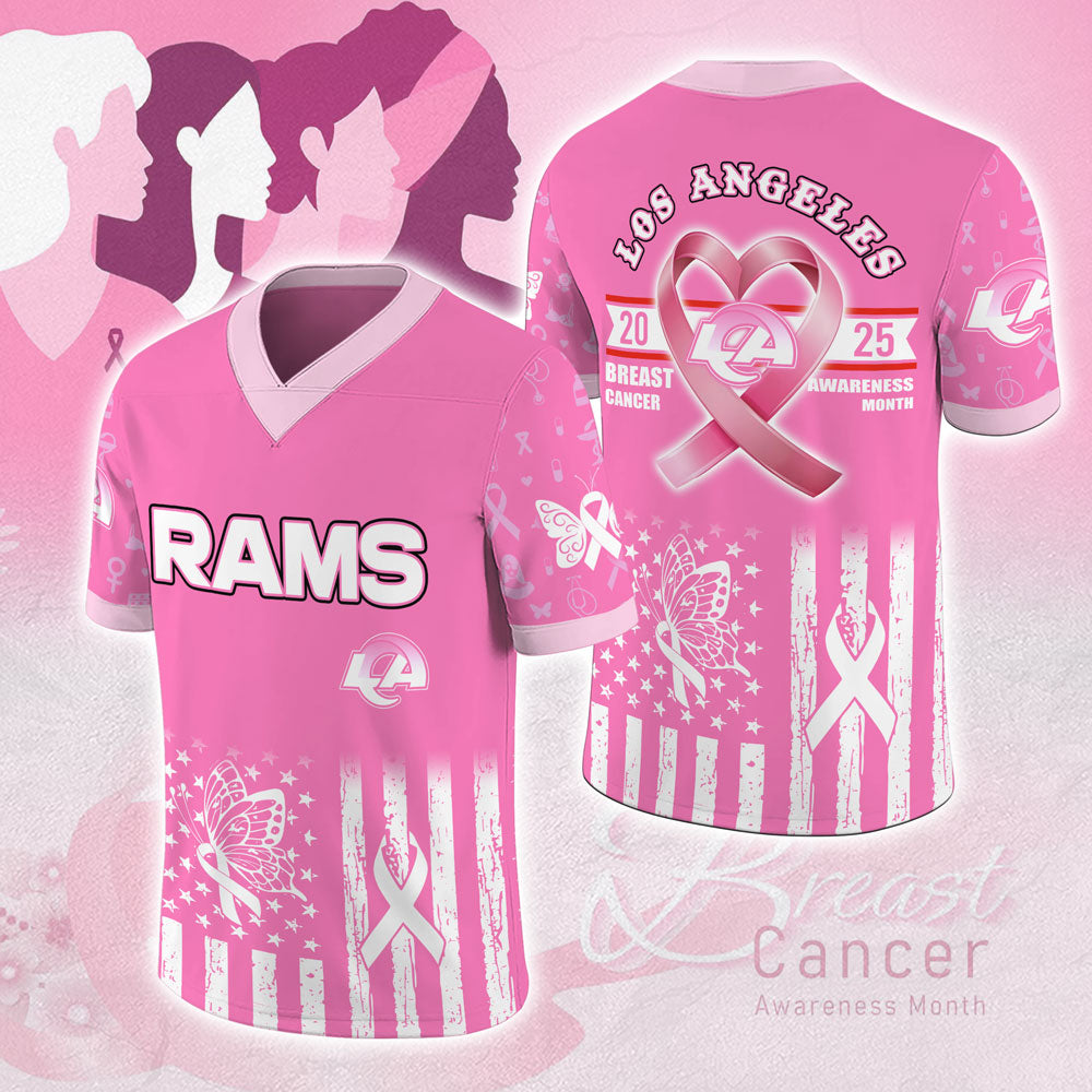 Los Angeles Rams x Breast Cancer Awareness 2025 3D Football Jersey – MAITM12885