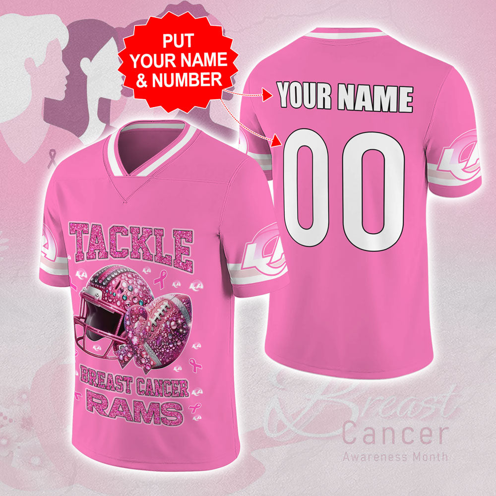 Personalized Los Angeles Rams x Breast Cancer Awareness 3D Football Jersey – MAITM13000