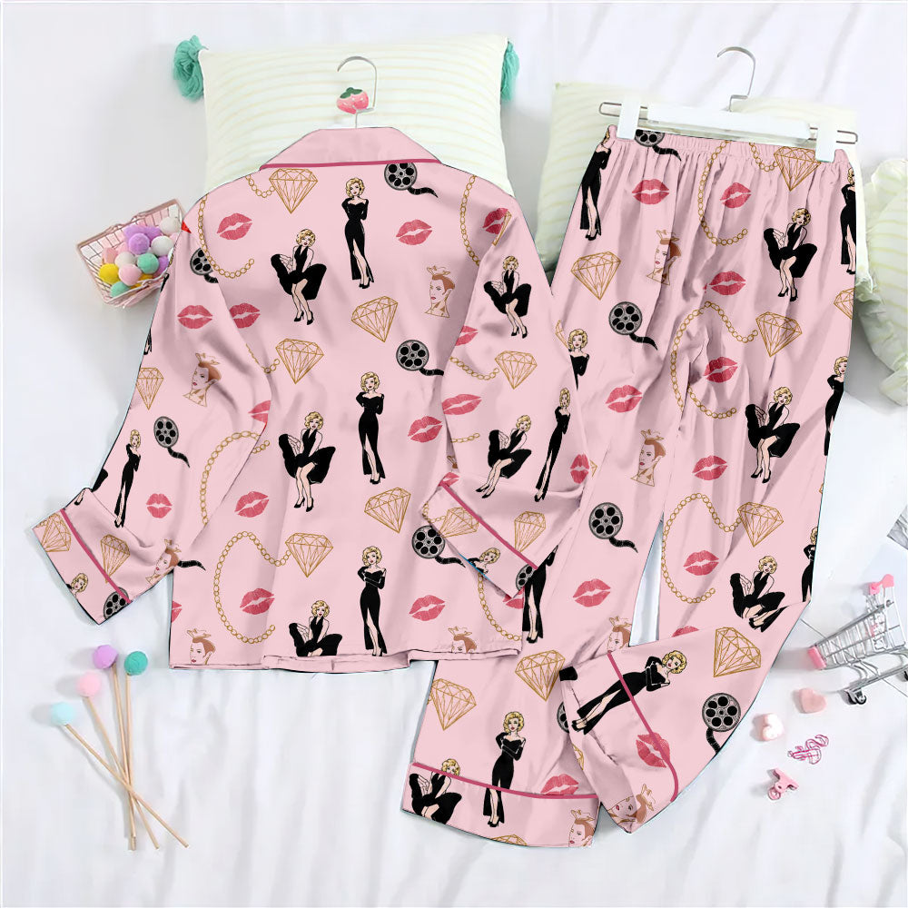 Marilyn Monroe Satin Pajama Set with Piping – TMTHU7991