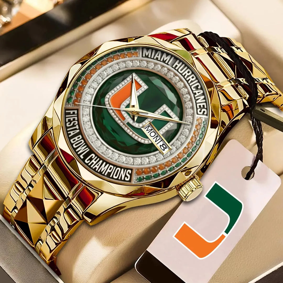 Miami Hurricanes Football 2026 Fiesta Bowl Champions Alloy Luxury Quartz Watch – HOATT15612