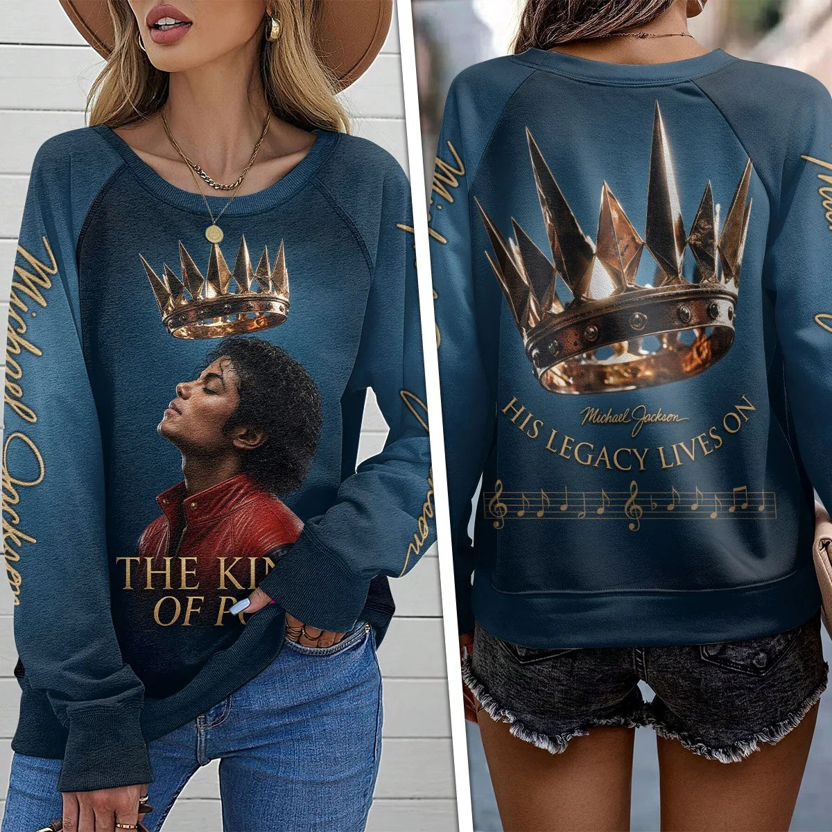Michael Jackson Round Neck Raglan Sleeve Sweatshirt – TMTHU9549