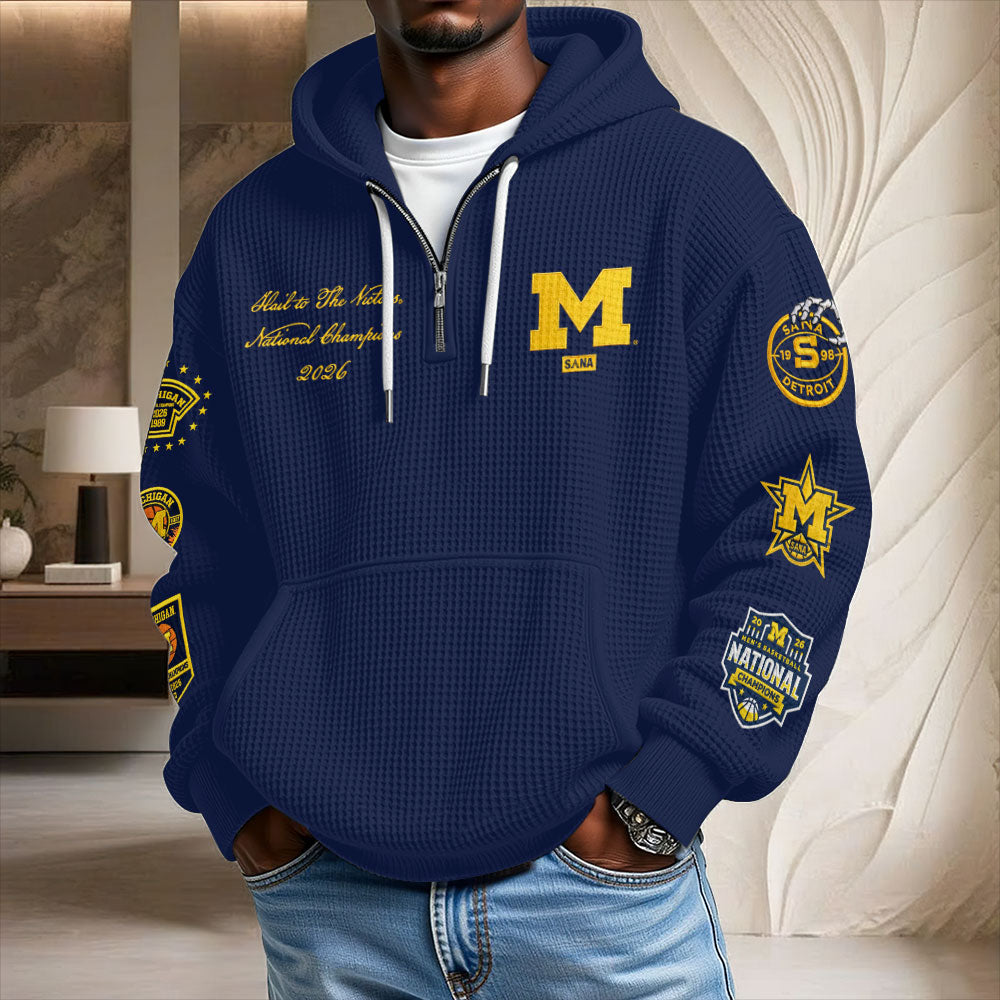 Michigan Wolverines 2026 NCAA Men's Basketball National Champs 3D Unisex Waffle Hoodie – TMTHU5367