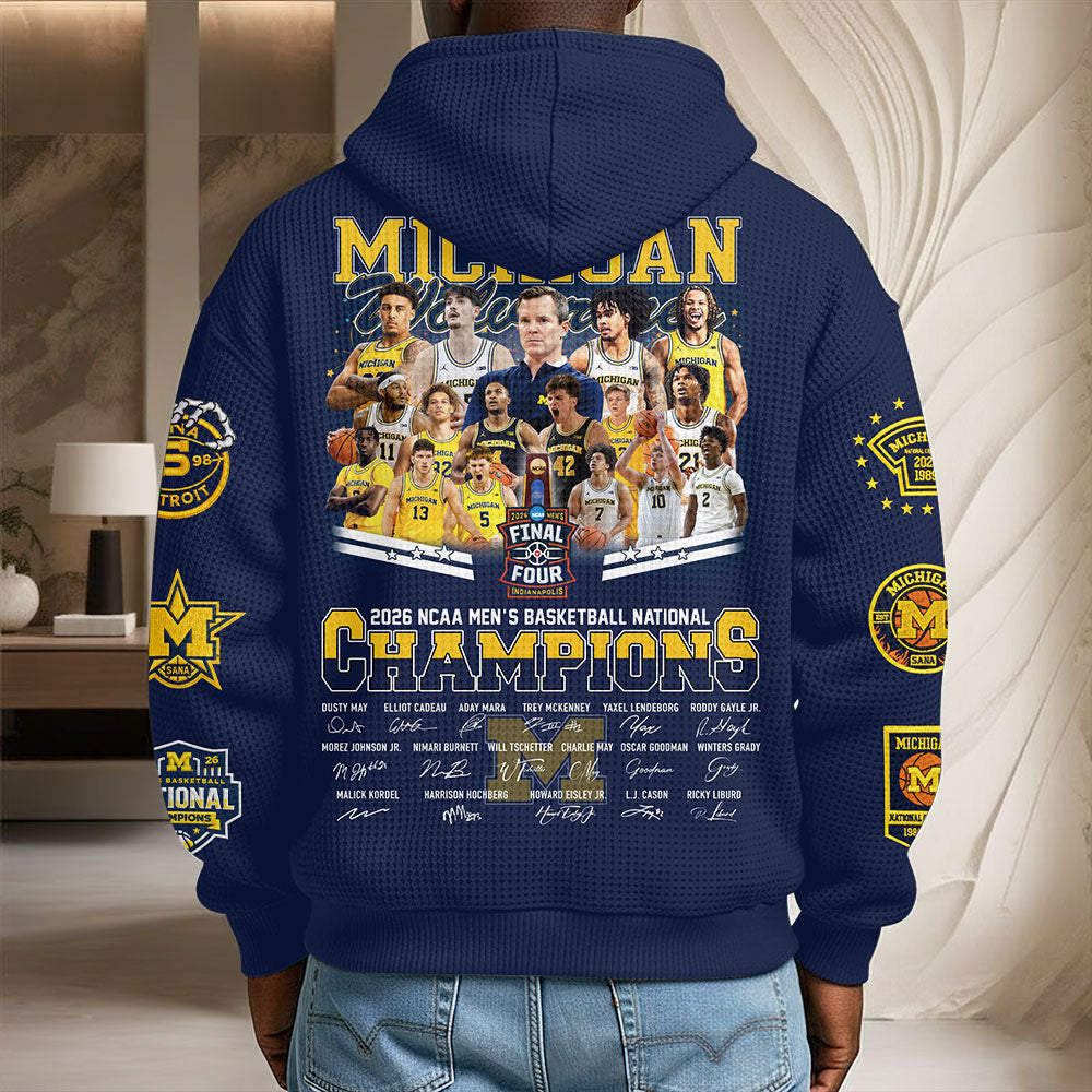 Michigan Wolverines 2026 NCAA Men's Basketball National Champs 3D Unisex Waffle Hoodie – TMTHU5367
