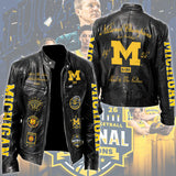 Michigan Wolverines 2026 NCAA Men's Basketball National Champs Motorcycle Leather Jacket – TMTHU5364