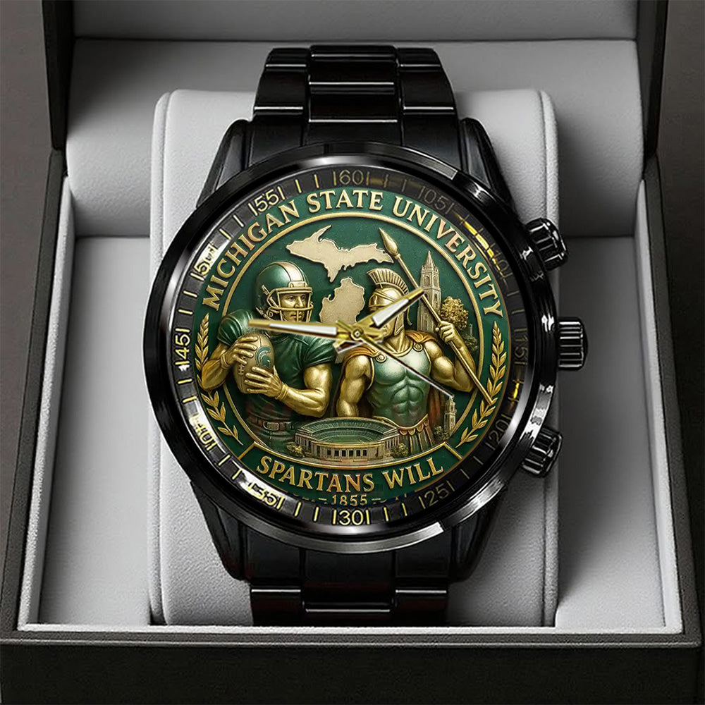 Michigan State Spartans Football Black Stainless Steel Watch – TANTN17942
