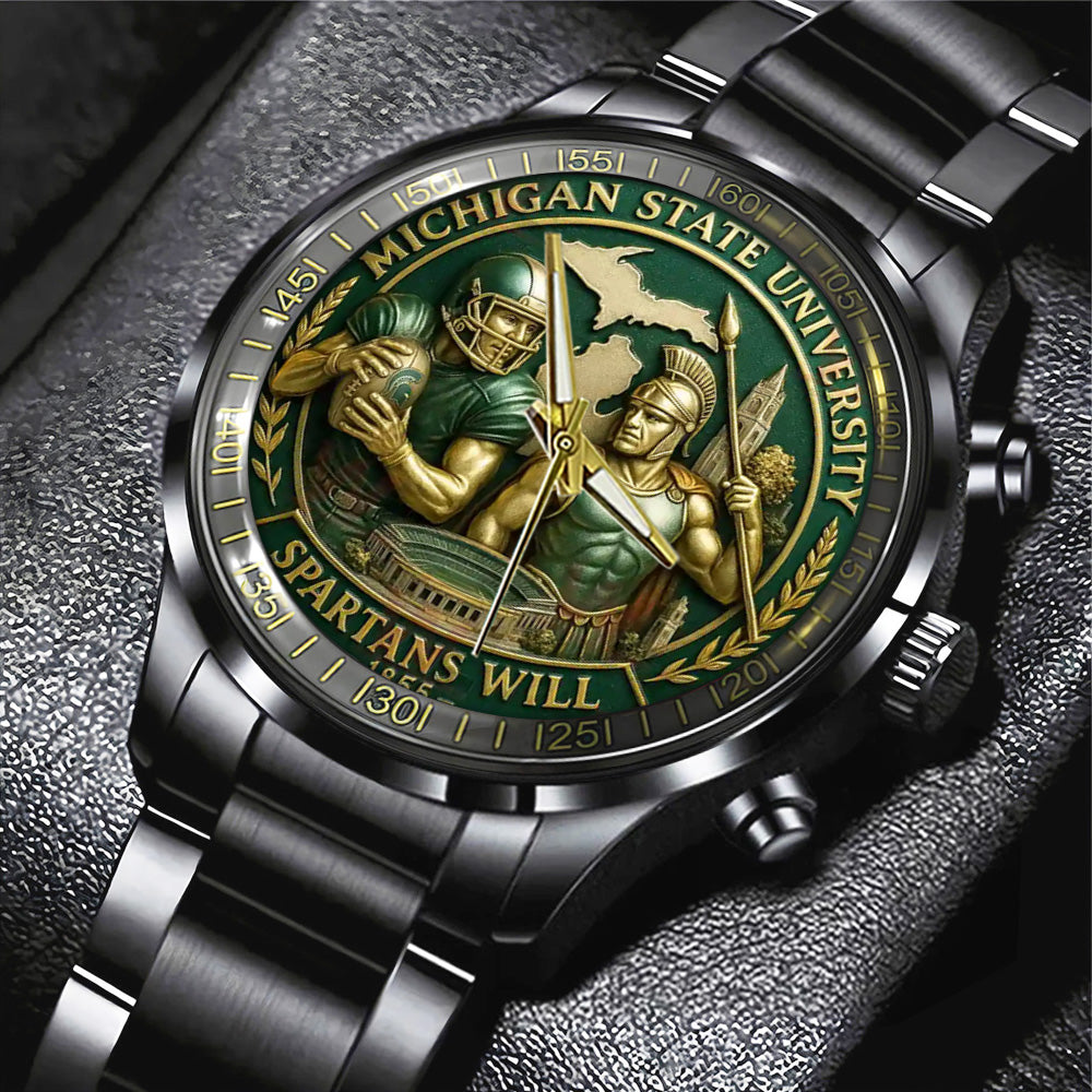Michigan State Spartans Football Black Stainless Steel Watch – TANTN17942