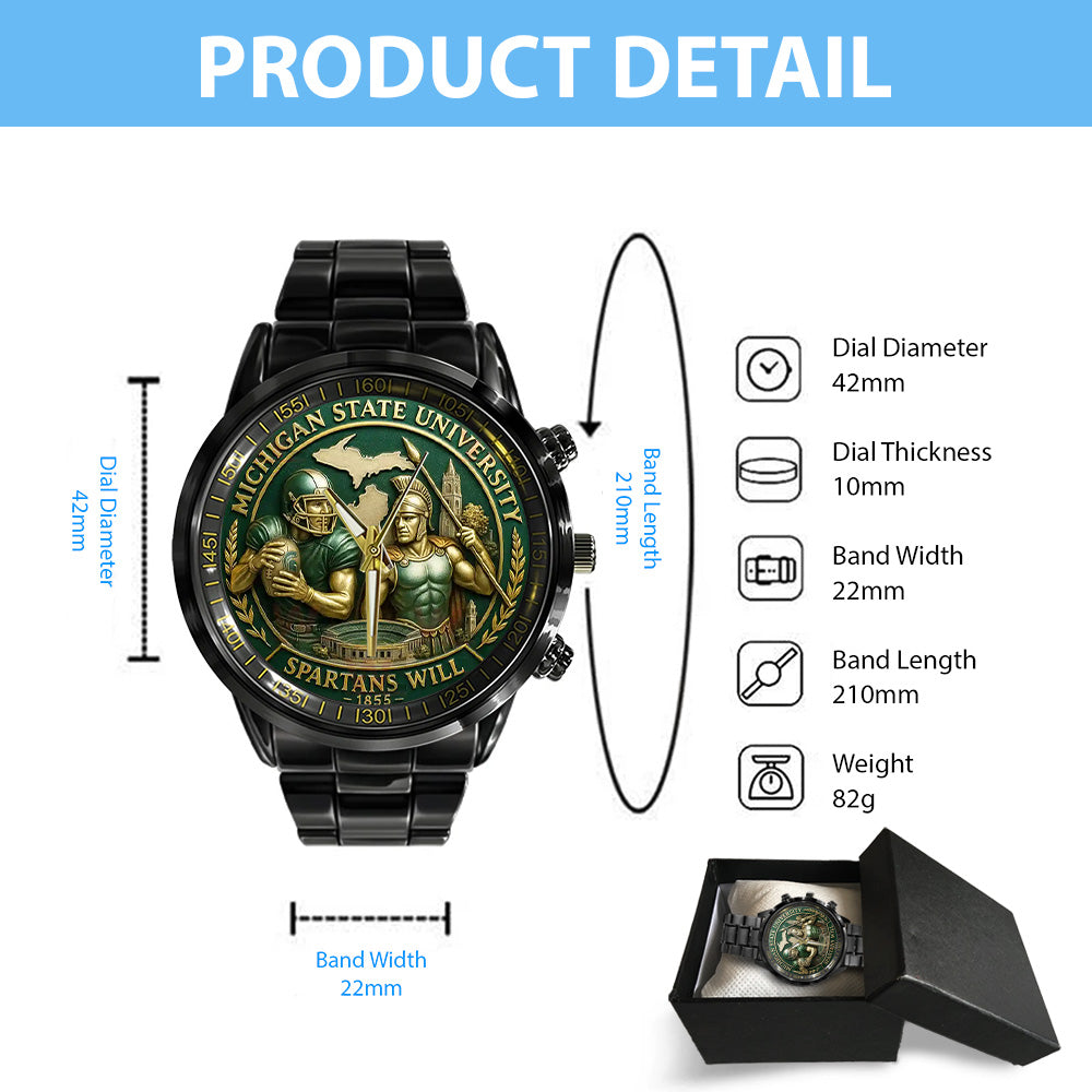 Michigan State Spartans Football Black Stainless Steel Watch – TANTN17942