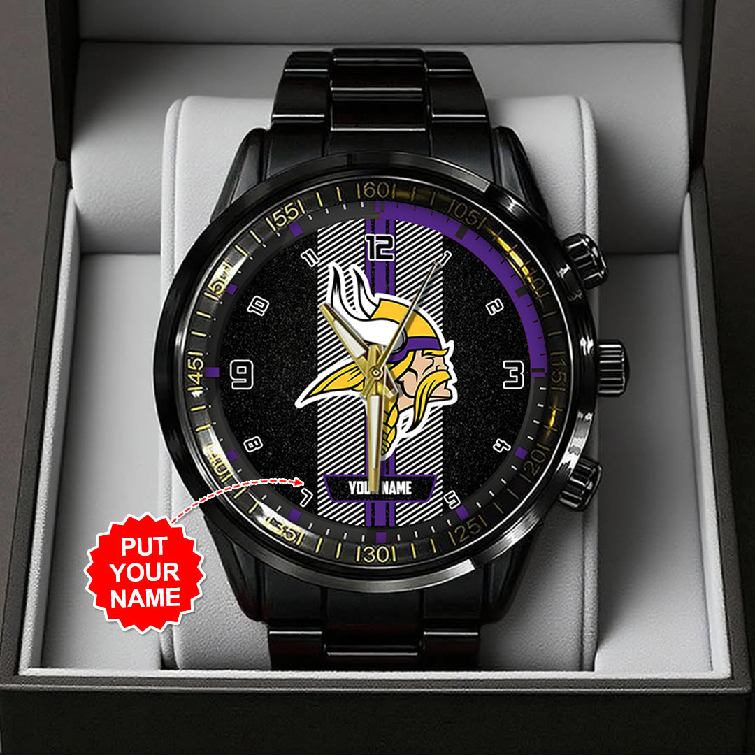 Personalized Minnesota Vikings Black Stainless Steel Watch – TANTN16019