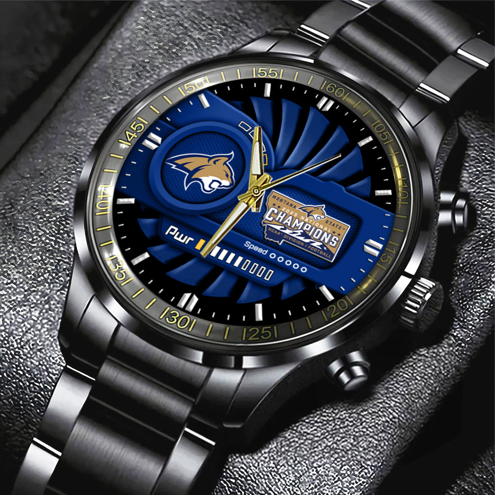 Montana State Bobcats Football 2025 National Champions Black Stainless Steel Watch – MAITM14745