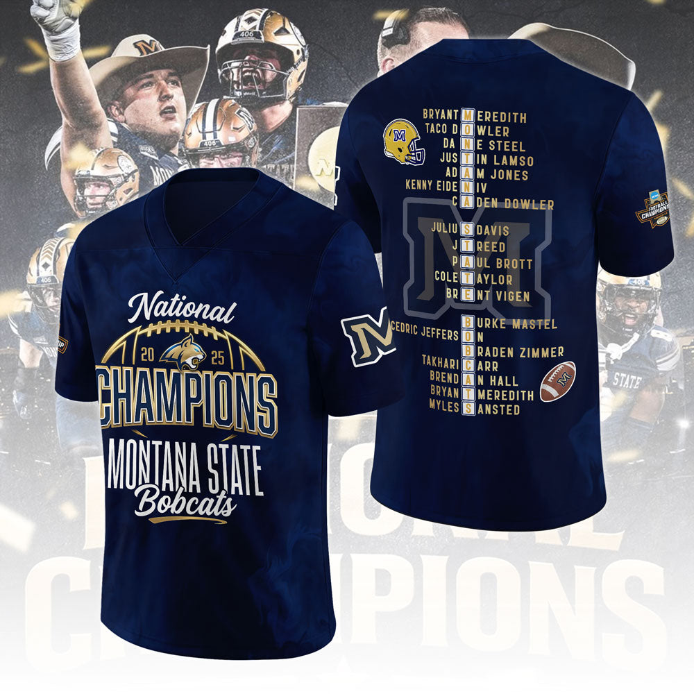 Montana State Bobcats Football 2025 National Champions 3D Football Jersey – MAITM14952