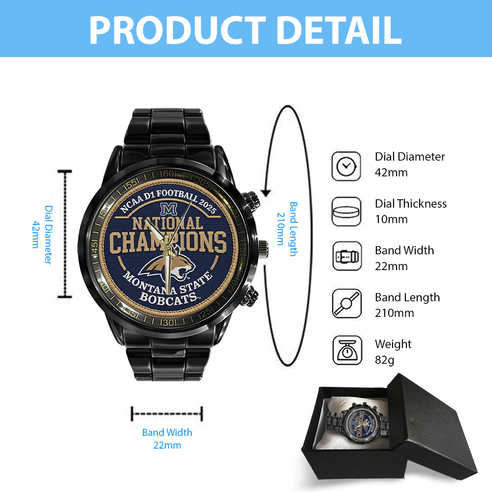 Montana State Bobcats Football 2025 National Champions Black Stainless Steel Watch – MAITM14718