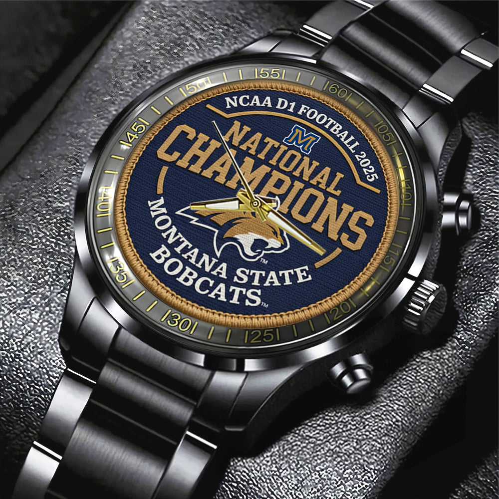 Montana State Bobcats Football 2025 National Champions Black Stainless Steel Watch – MAITM14718