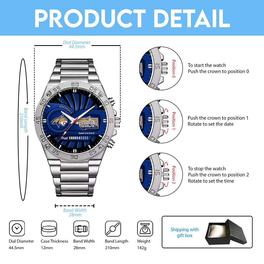 Montana State Bobcats Football 2025 National Champions Gentleman Stainless Steel Watch – MAITM14803