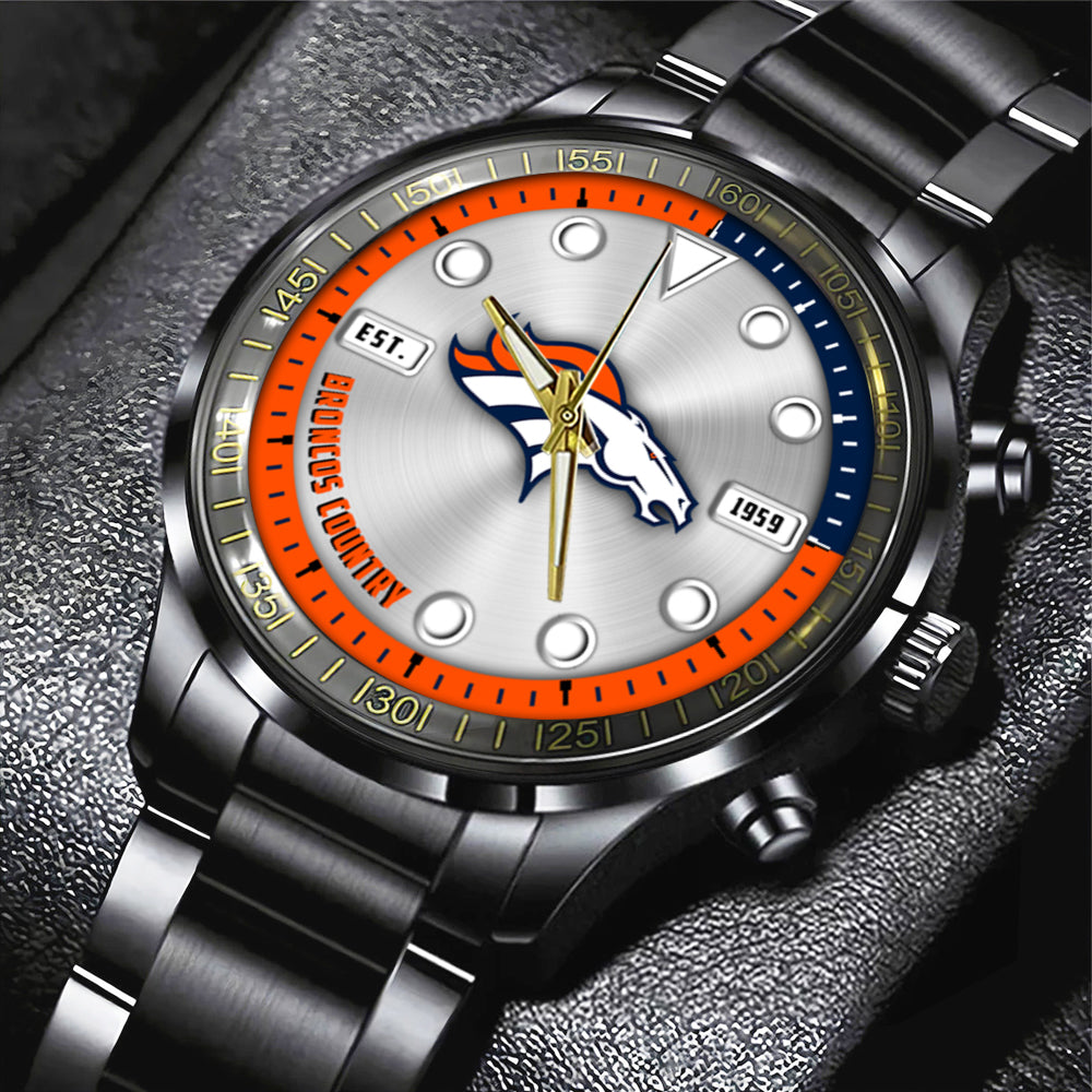 Denver Broncos Black Stainless Steel Watch – HOATT12941
