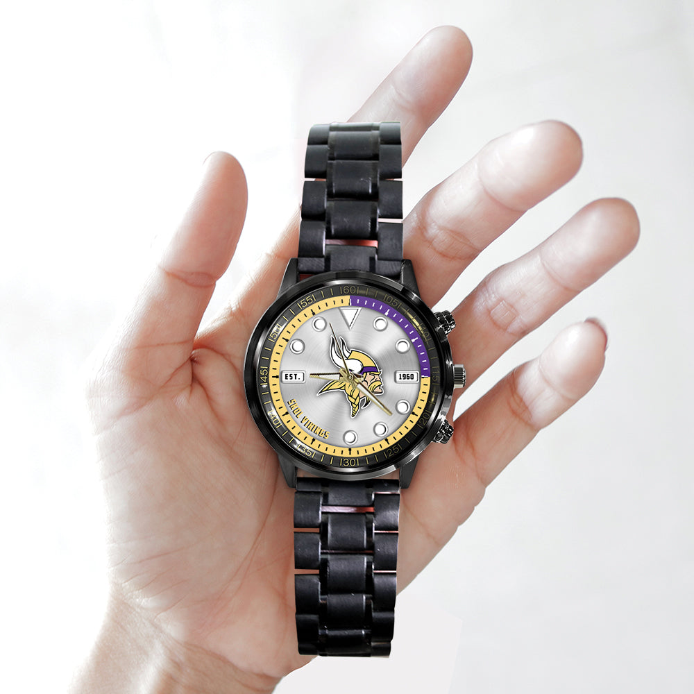 Minnesota Vikings Black Stainless Steel Watch – HOATT12952