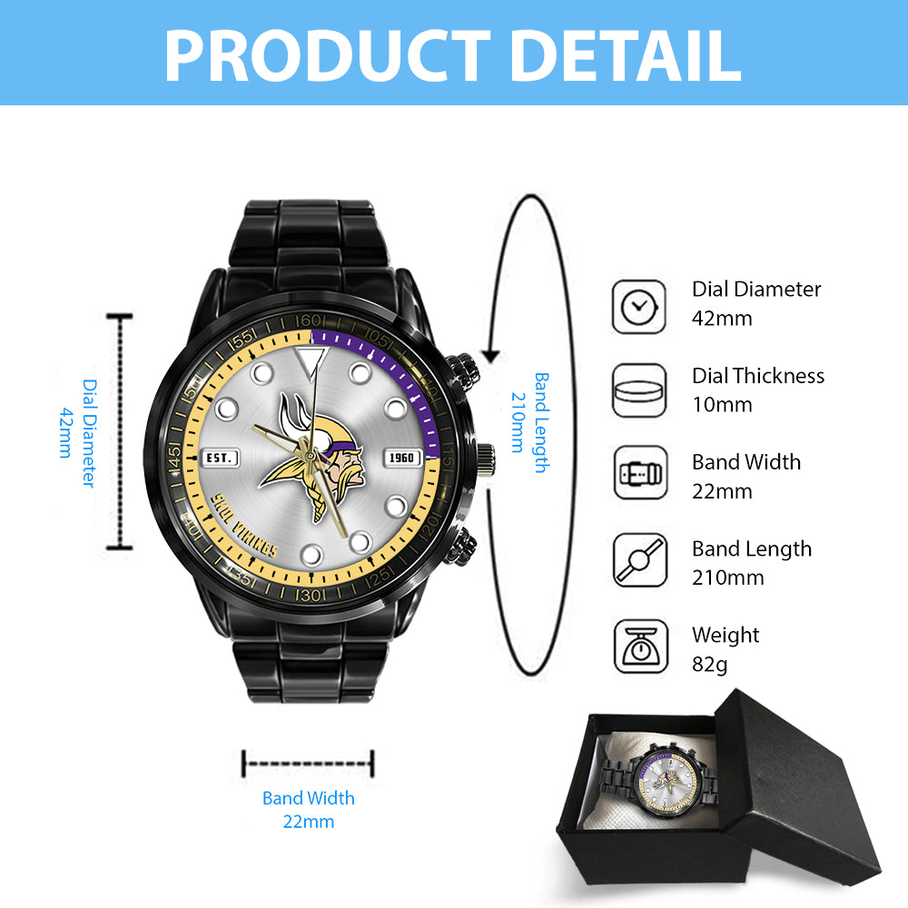 Minnesota Vikings Black Stainless Steel Watch – HOATT12952