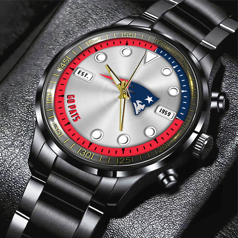 New England Patriots Black Stainless Steel Watch – HOATT12953