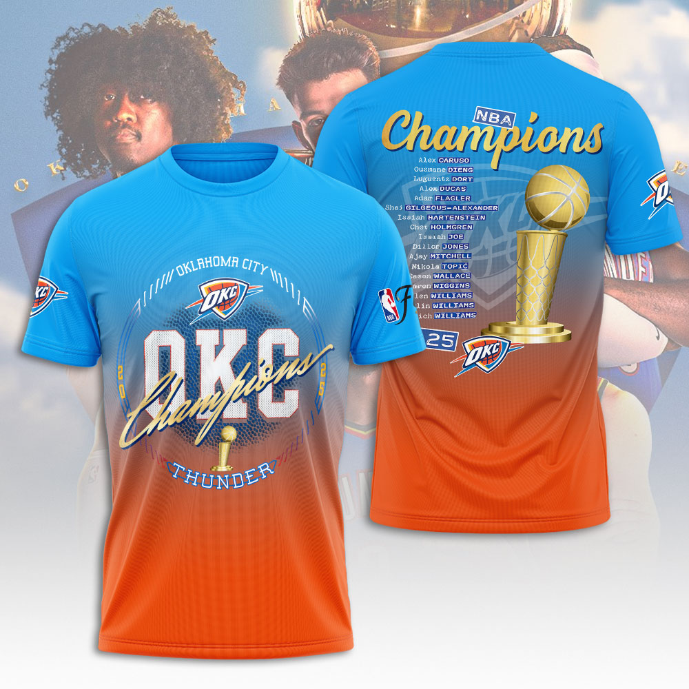 Oklahoma City Thunder 2025 NBA Champions 3D Apparel – NGHIAVT 2872