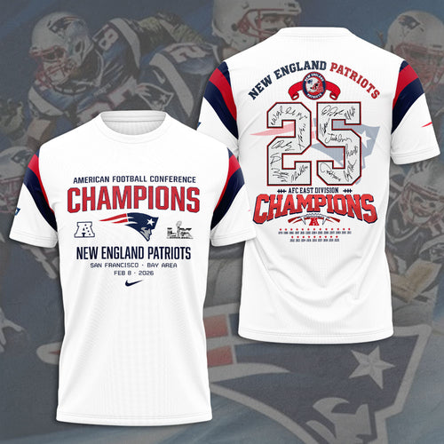 New England Patriots AFC Champions 2026 3D Apparel – NGHIAVT9589