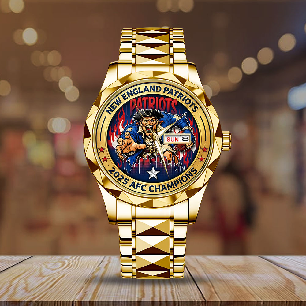 New England Patriots 2025 AFC Champions Alloy Luxury Quartz Watch – TMTHU3458