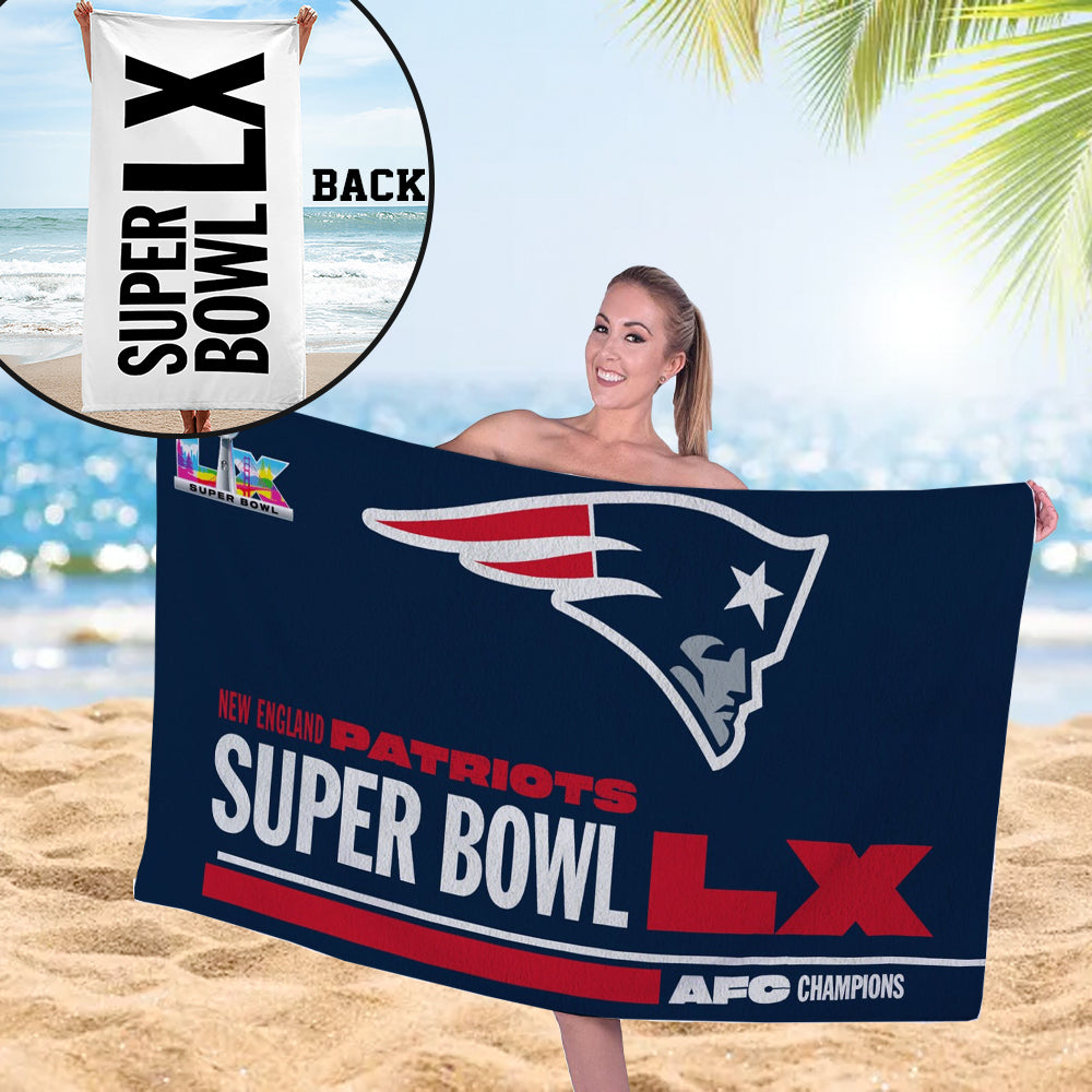 New England Patriots 2025 AFC Champions Rectangle Beach Towel – MAITM14600