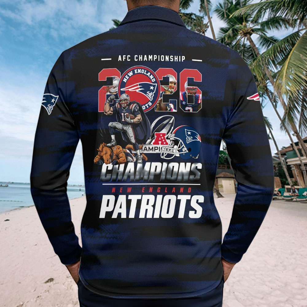 New England Patriots 2025 AFC Champions Zip Polo Shirt – TMTHU3550