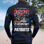 New England Patriots 2025 AFC Champions Zip Polo Shirt – TMTHU3550