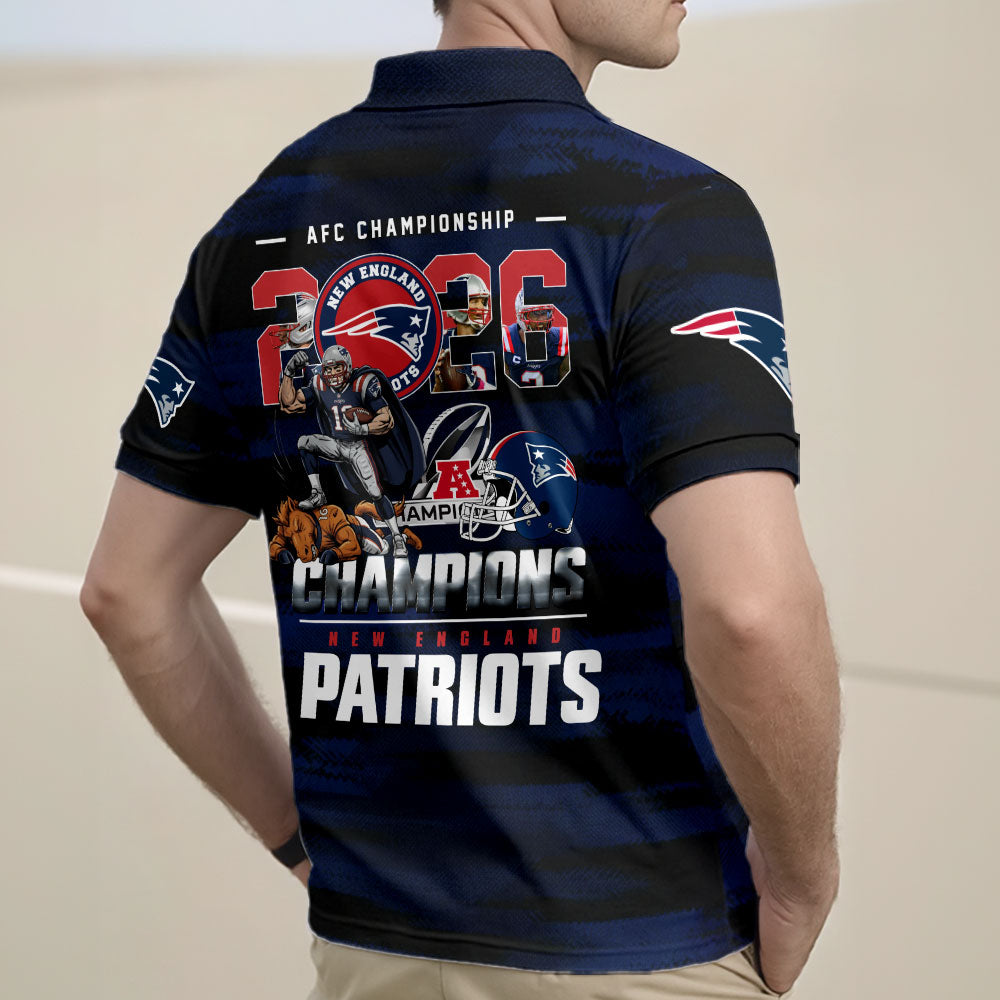 New England Patriots 2025 AFC Champions Zip Polo Shirt – TMTHU3550