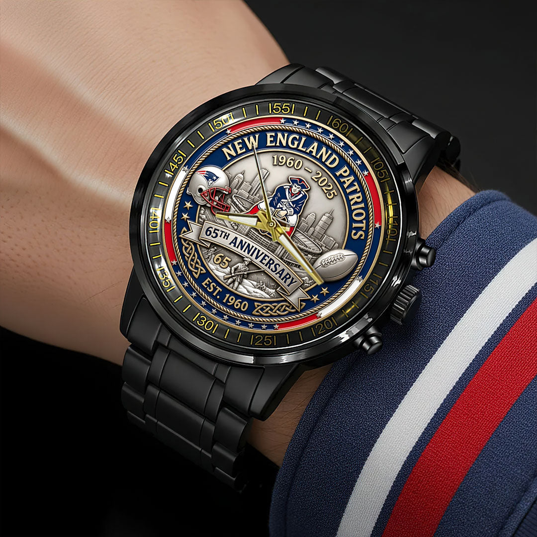 New England Patriots 65th Anniversary Black Stainless Steel Watch – HOATT15223