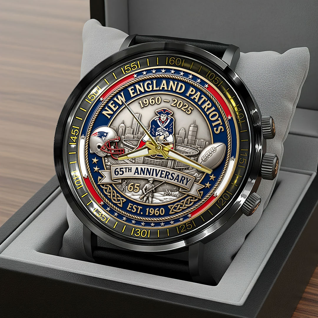 New England Patriots 65th Anniversary Black Stainless Steel Watch – HOATT15223