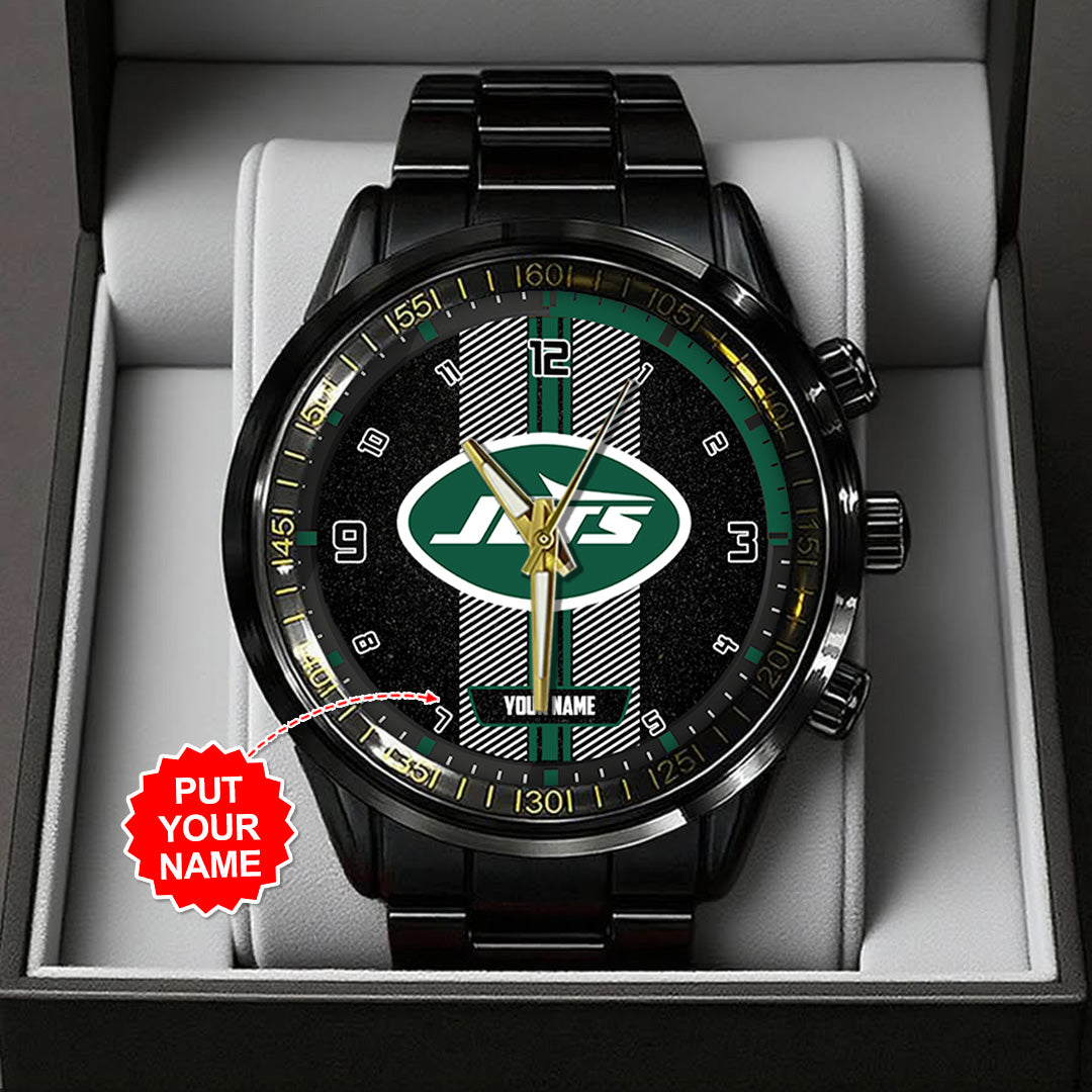 Personalized New York Jets Black Stainless Steel Watch – TANTN16030