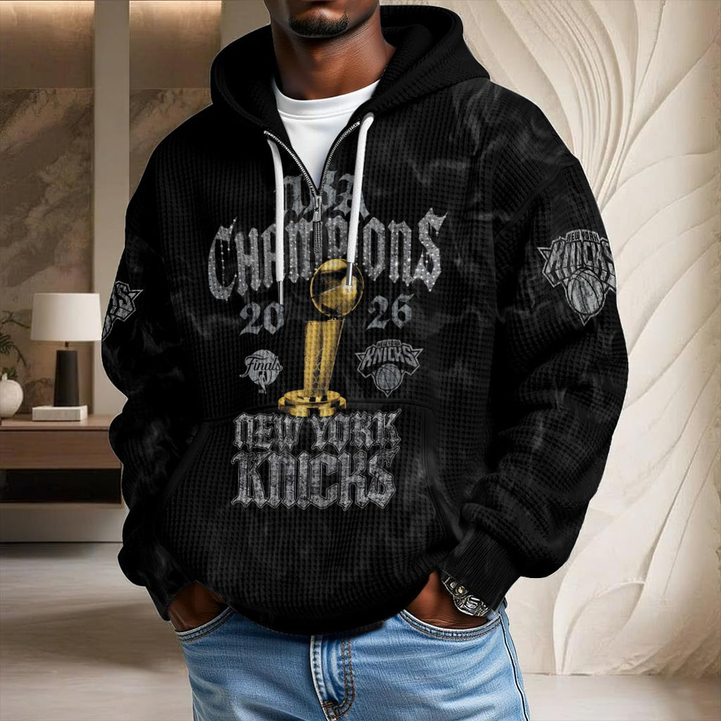 New York Knicks 2026 NBA Finals Champions 3D Unisex Waffle Hoodie – HOATT19264
