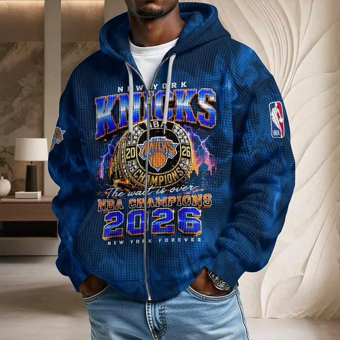 New York Knicks 2026 NBA Finals Champions 3D Unisex Waffle Hoodie – HOATT19265