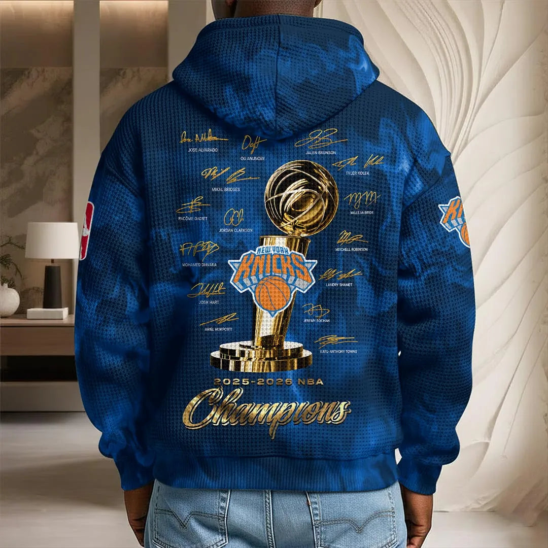 New York Knicks 2026 NBA Finals Champions 3D Unisex Waffle Hoodie – HOATT19265