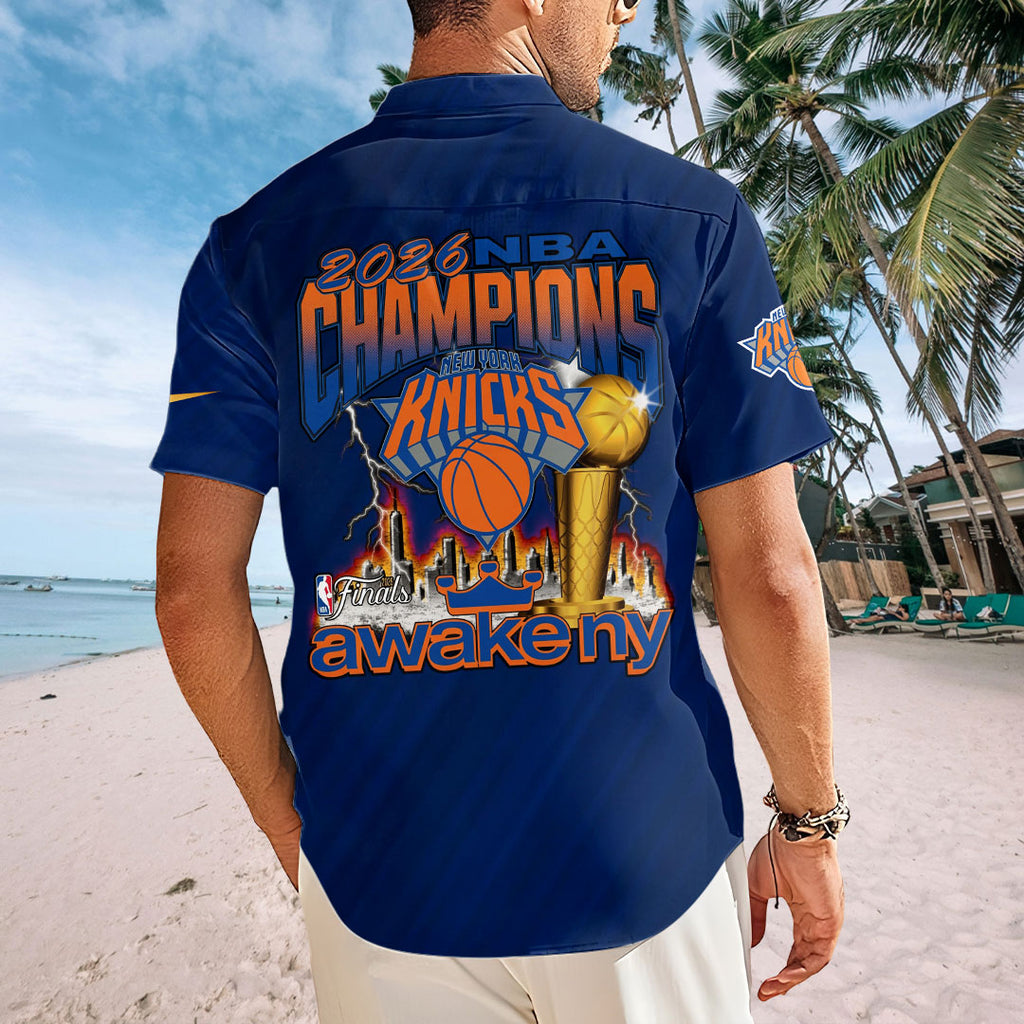 New York Knicks 2026 NBA Finals Champions Short Sleeve Button-Down Shirt – TMTHU7254