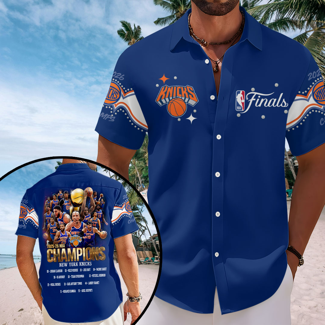 New York Knicks 2026 NBA Finals Champions Short Sleeve Button-Down Shirt – HOATT19045
