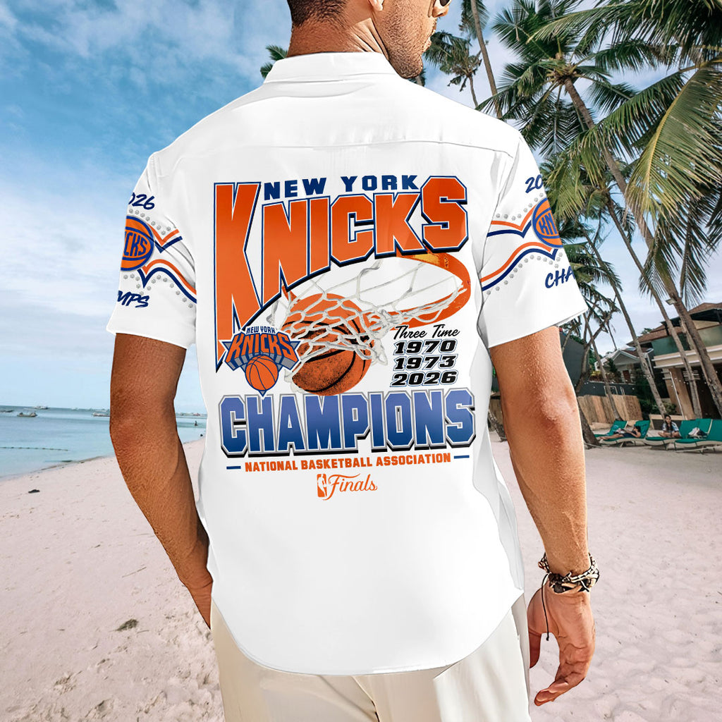 New York Knicks 2026 NBA Finals Champions Short Sleeve Button-Down Shirt – HOATT19031