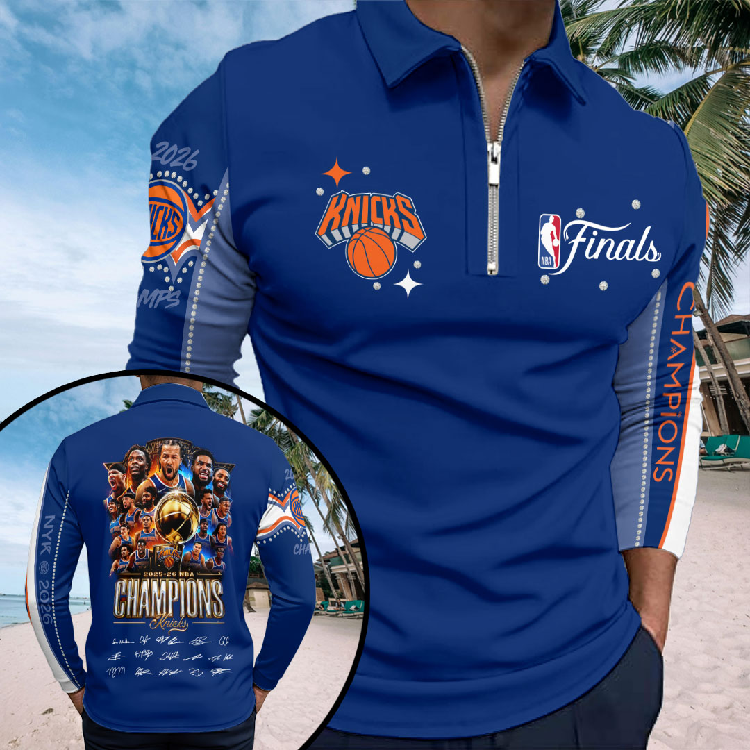 New York Knicks 2026 NBA Finals Champions Zip Polo Shirt – HOATT19034