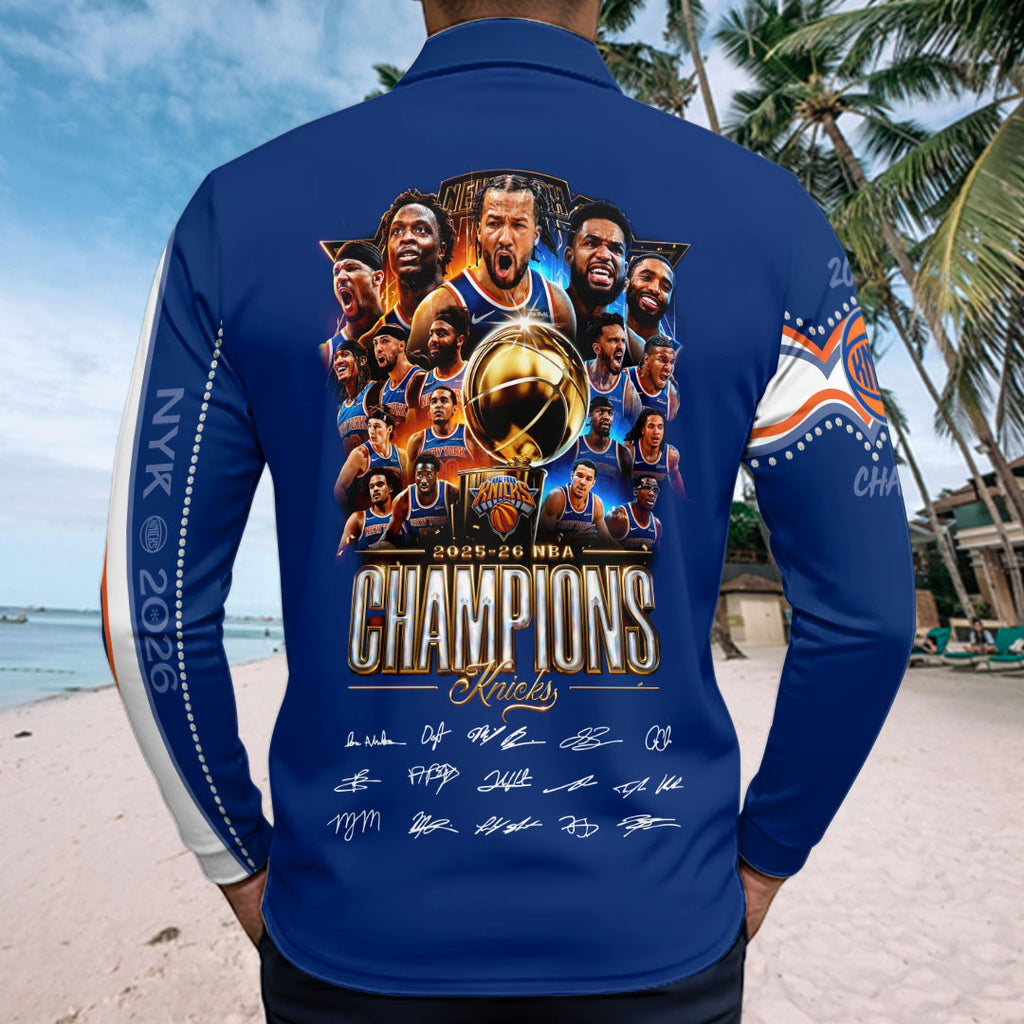 New York Knicks 2026 NBA Finals Champions Zip Polo Shirt – HOATT19034