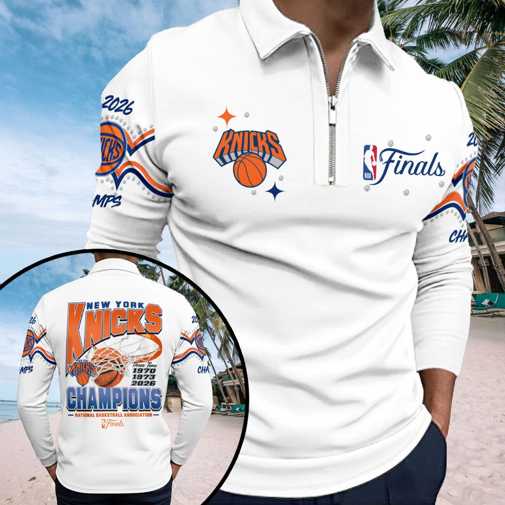 New York Knicks 2026 NBA Finals Champions Zip Polo Shirt – HOATT19246