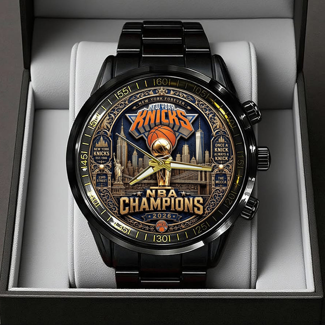 New York Knicks NBA Finals Champions 2026 Black Stainless Steel Watch – TANTN24141