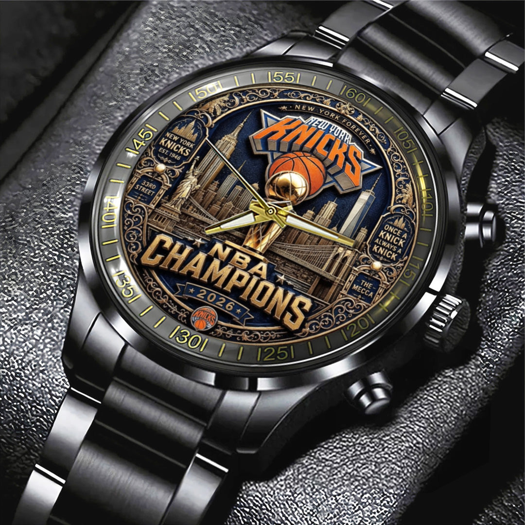 New York Knicks NBA Finals Champions 2026 Black Stainless Steel Watch – TANTN24141