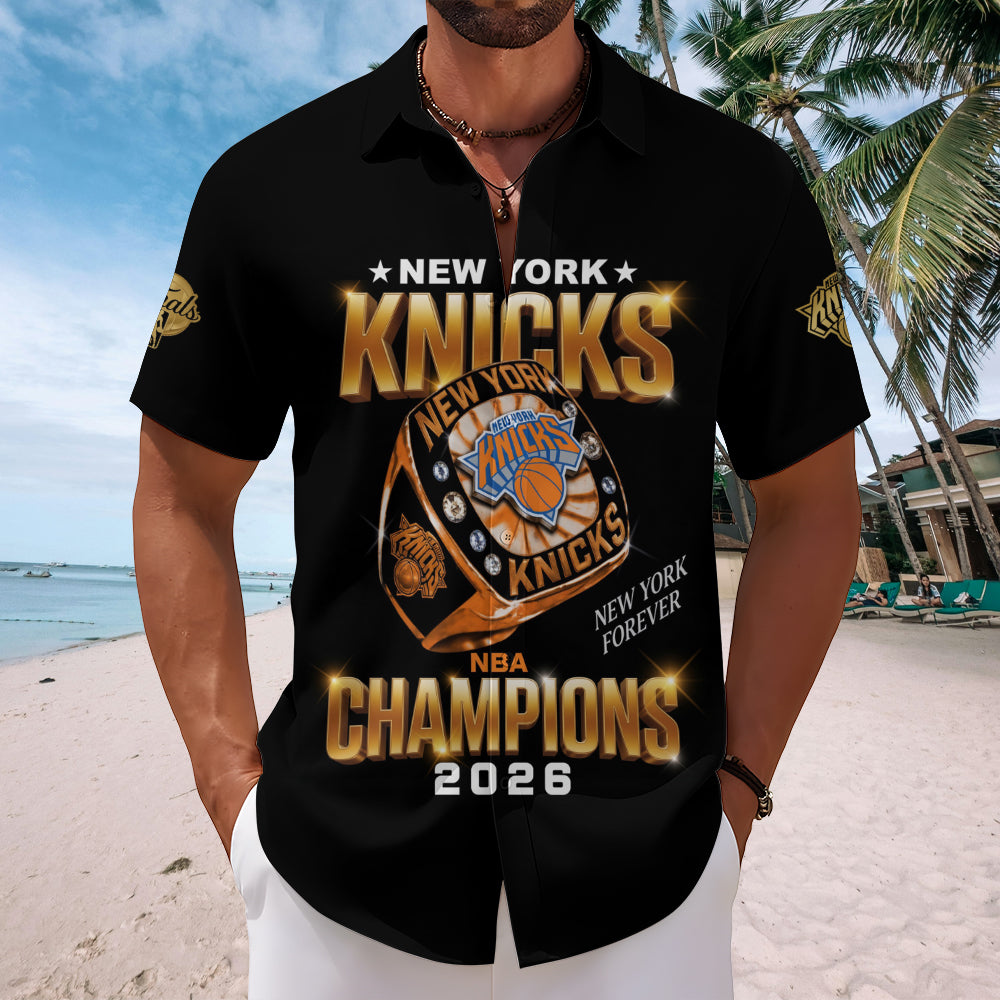 New York Knicks NBA Finals Champions 2026 Short Sleeve Button-Down Shirt – TMTHU7308