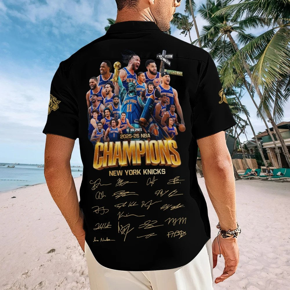 New York Knicks NBA Finals Champions 2026 Short Sleeve Button-Down Shirt – TMTHU8913