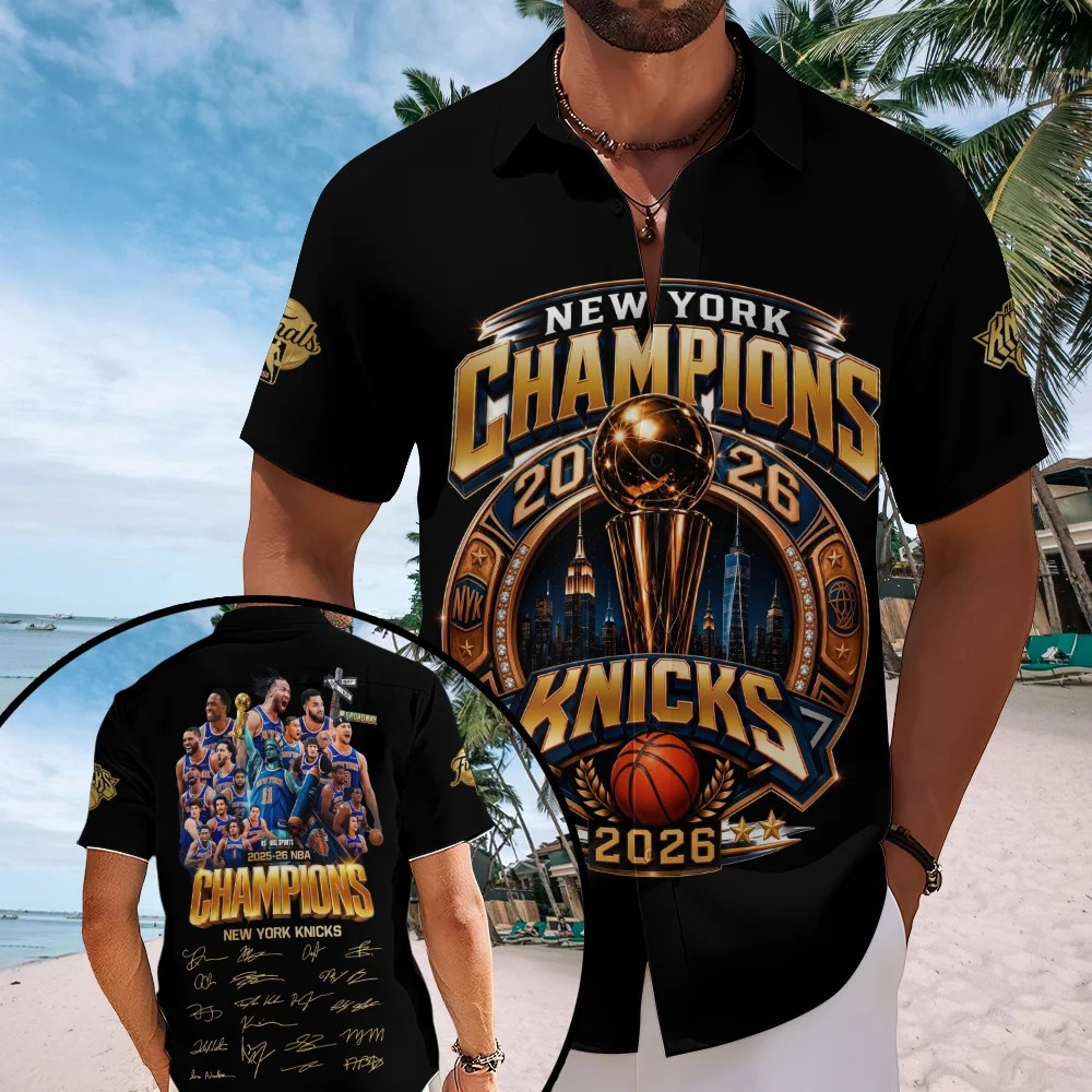 New York Knicks NBA Finals Champions 2026 Short Sleeve Button-Down Shirt – TMTHU8913