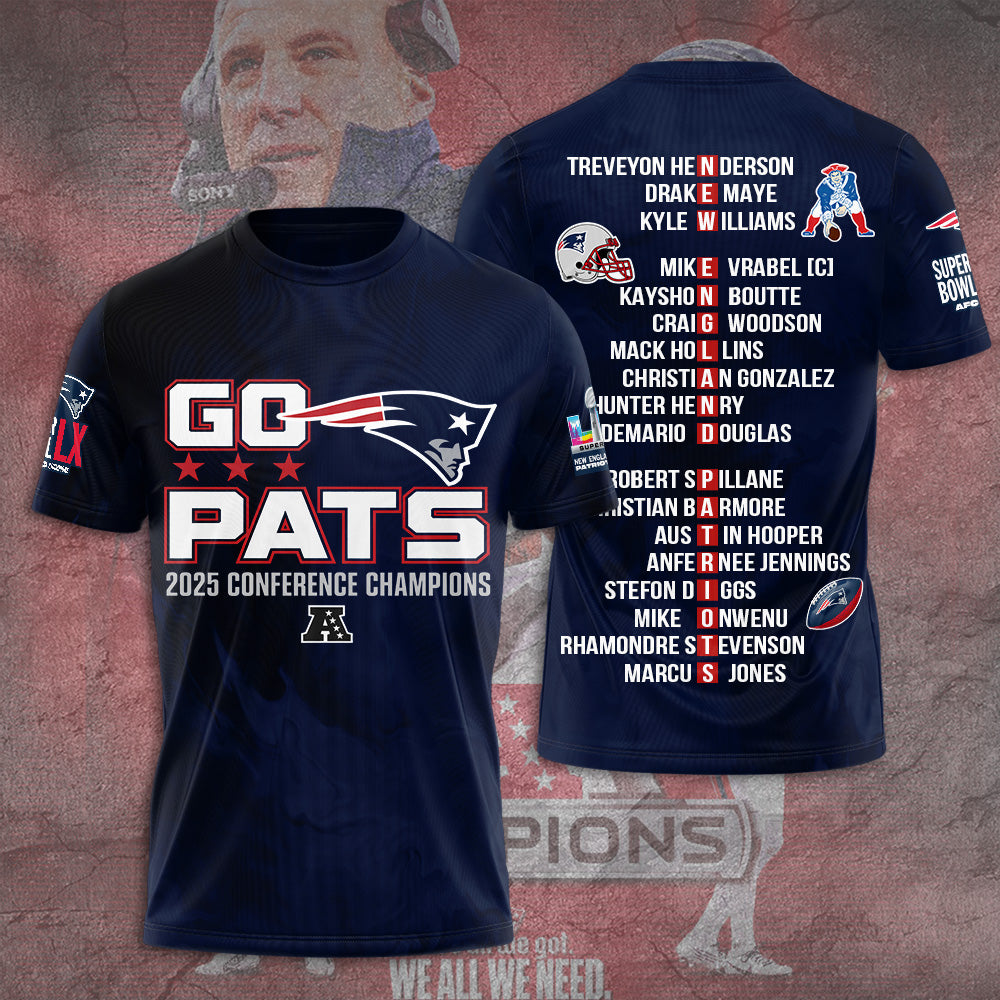 New England Patriots 2025 AFC Champions 3D Apparel – TANTN20659